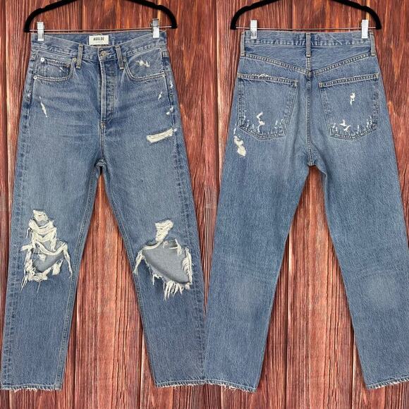 Agolde Womens Mid Rise 90s Jeans Loose Fit Distressed 100% Cotton Size 25 - Picture 2 of 10